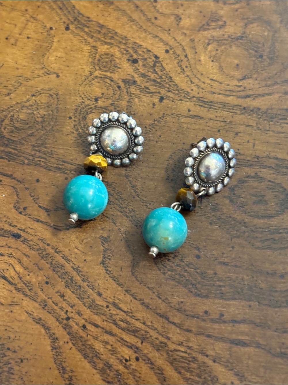 Lauren Ralph Lauren Turquoise Drop Earrings with Gold-Brown Accents